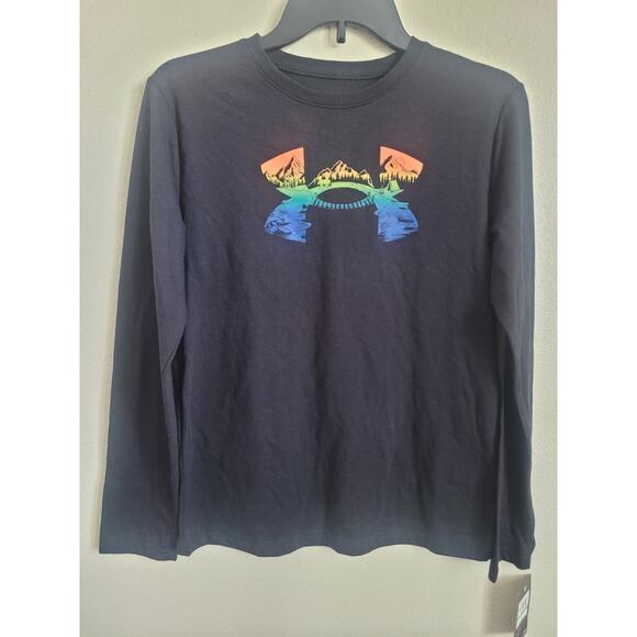 Under Armour T SHIRT Boys‎ Size YLG Black With Logo Long Sleeve - Picture 1 of 6